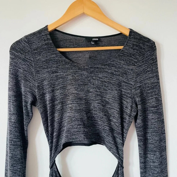 Aritzia Wilfred Dark Grey Cutout Solange Knit Long Sleeve Mini Dress  Sz Small - Picture 5 of 9